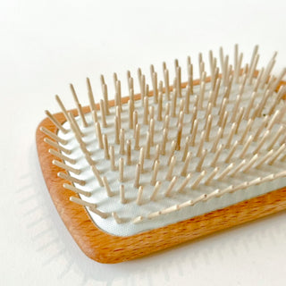 detail of wooden pins of donut brush