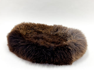 view of sheep donut dog bed in brown and size M