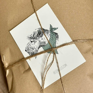 shipping detail with terrier postcard