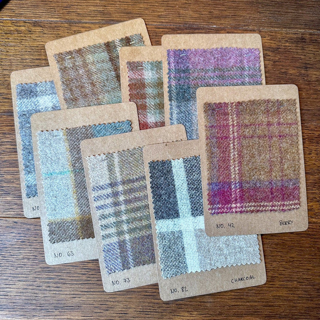 samples of tweed various designs, eight different colours, all checks