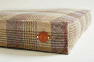 details of leather label on dog bed Blackberry