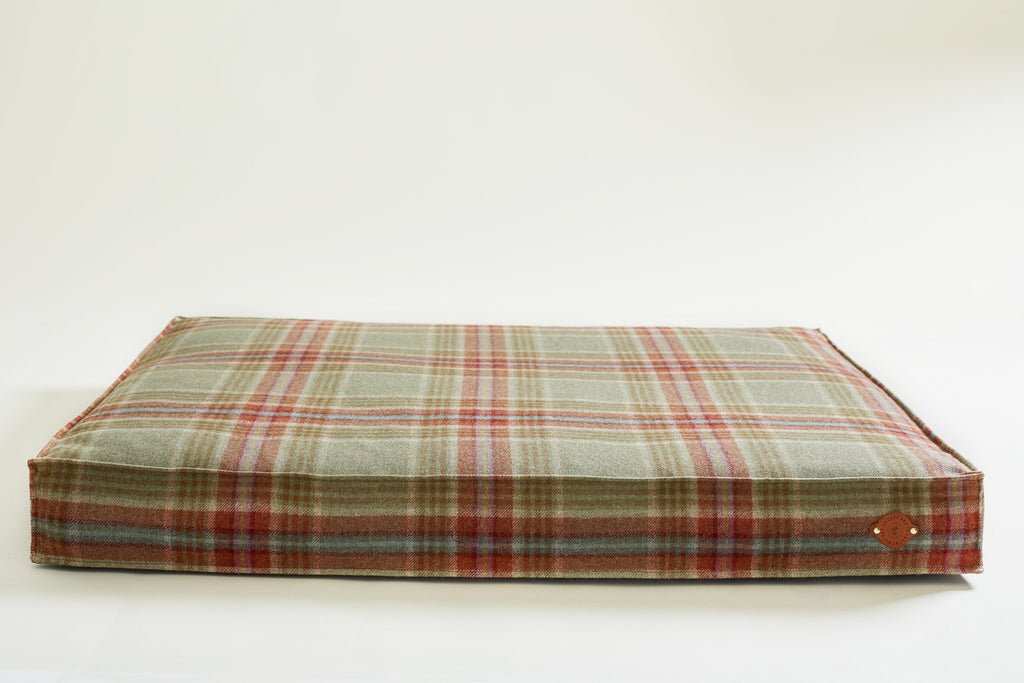 dog bed in tweed check colour Fern